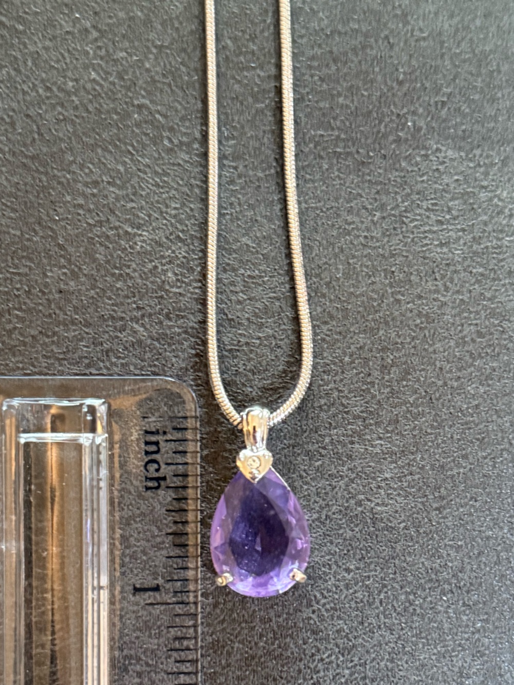 Teardrop Purple Amethyst Crystal Silver Pendant Necklace